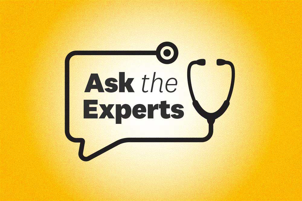 A yellow background with the text "Ask the Experts."